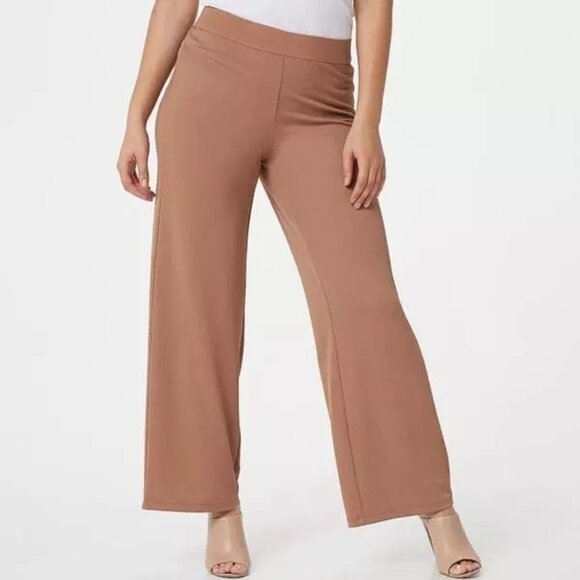 Isaac Mizrahi Live Regular Pebble Knit Wide Leg Pants Womens 3X Brown Sugar NEW - Picture 1 of 7